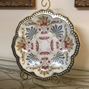 Vintage blue and white Bombay Platter.  Chinoiserie Platter Navy,Gold, Fuchsia